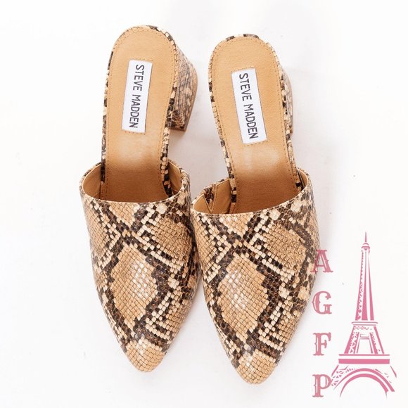 Steve Madden Shoes - Steve Madden snakeskin slip on heel mules shoes